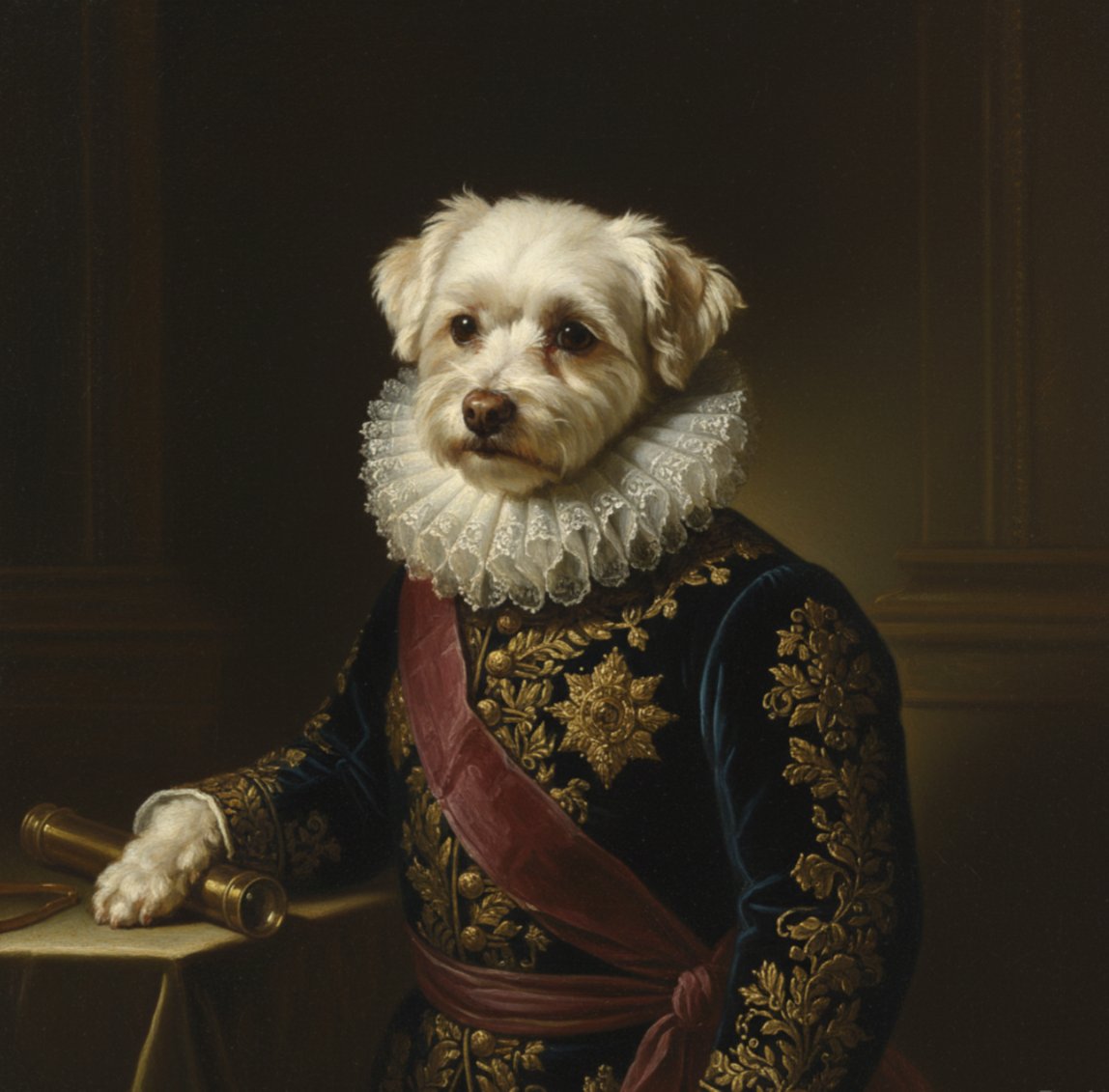 Auggie as a historical royal portrait